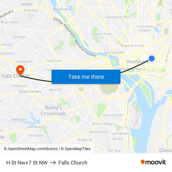 H St Nw+7 St NW to Falls Church map