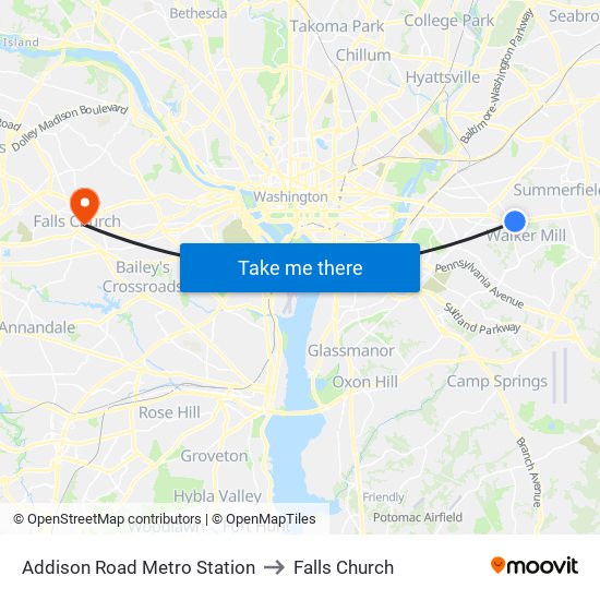 Addison Road Metro Station to Falls Church map