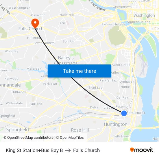 King Street-Old Town+Bay B to Falls Church map