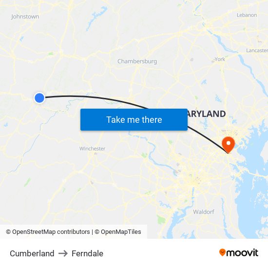 Cumberland to Ferndale map