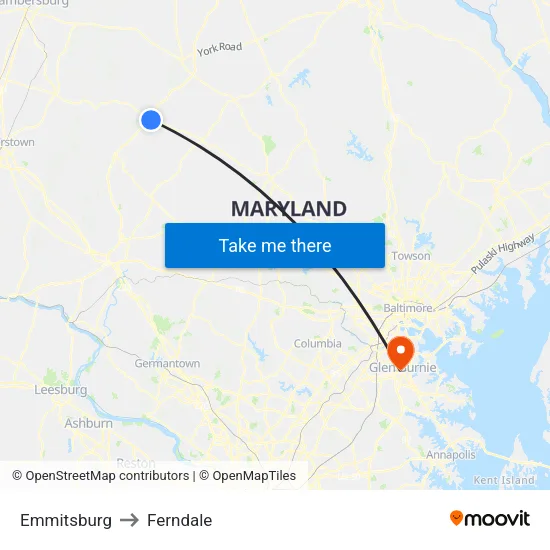 Emmitsburg to Ferndale map