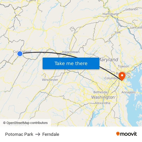 Potomac Park to Ferndale map