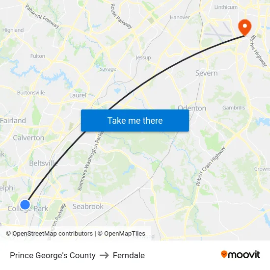 Prince George's County to Ferndale map