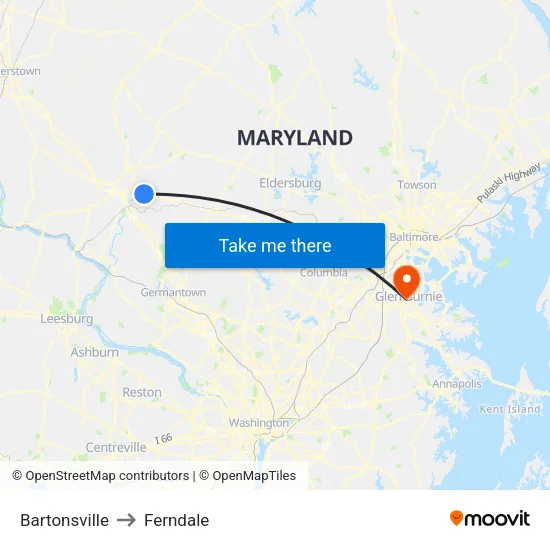 Bartonsville to Ferndale map