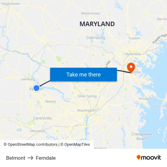 Belmont to Ferndale map