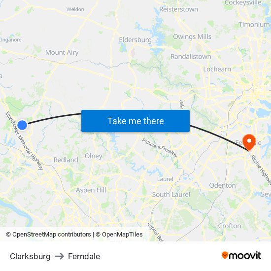 Clarksburg to Ferndale map