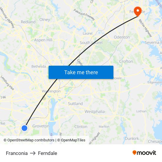 Franconia to Ferndale map