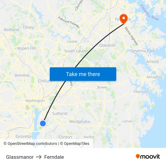 Glassmanor to Ferndale map