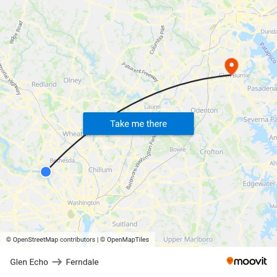 Glen Echo to Ferndale map
