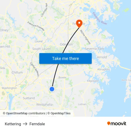 Kettering to Ferndale map