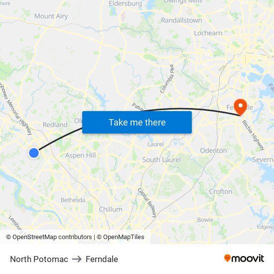 North Potomac to Ferndale map