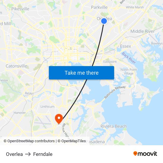 Overlea to Ferndale map