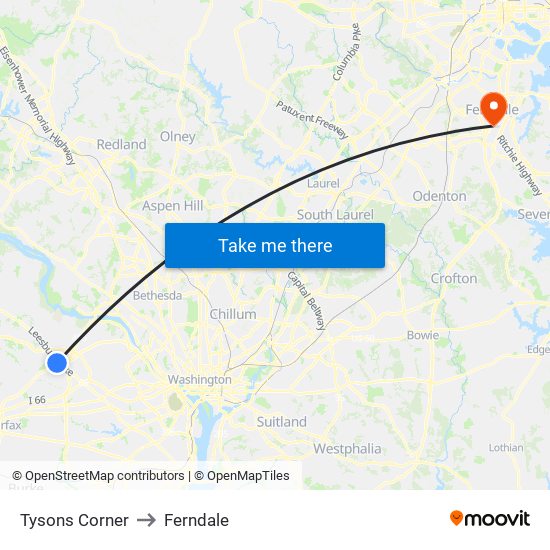 Tysons Corner to Ferndale map