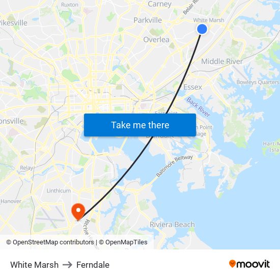 White Marsh to Ferndale map