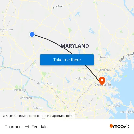 Thurmont to Ferndale map