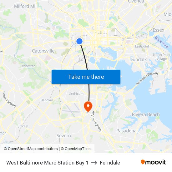 West Baltimore Marc Station Bay 1 to Ferndale map