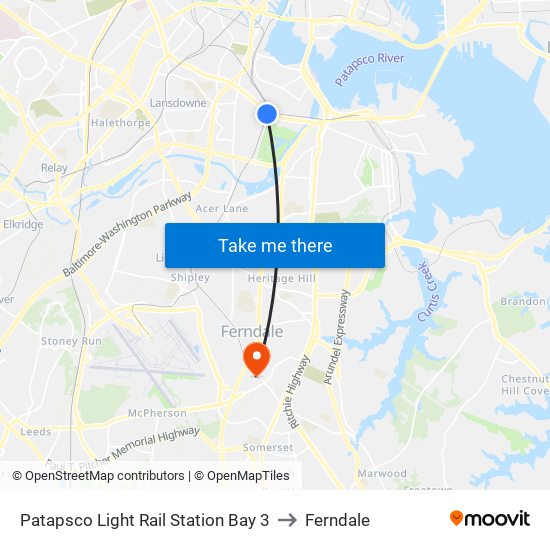 Patapsco Light Rail Station Bay 3 to Ferndale map