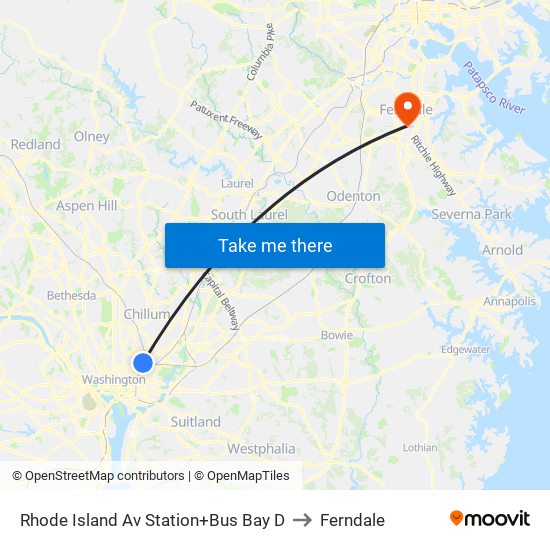 Rhode Island Ave-Brentwood+Bay D to Ferndale map