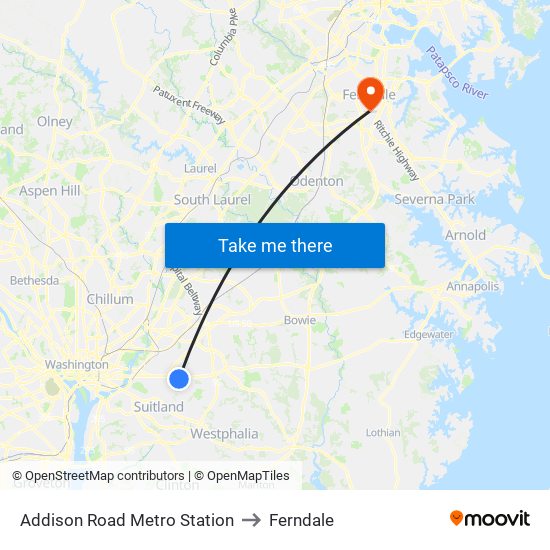 Addison Road Metro Station to Ferndale map