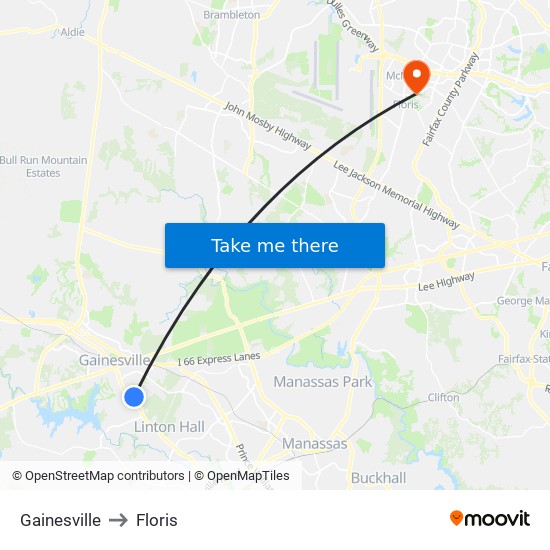 Gainesville to Floris map