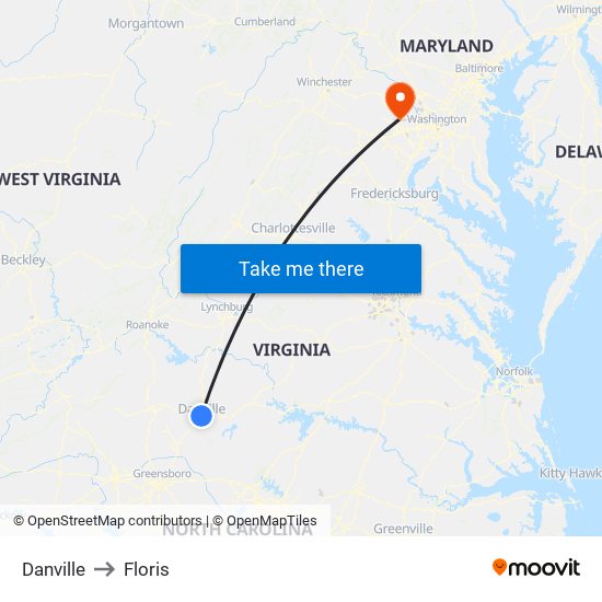 Danville to Floris map