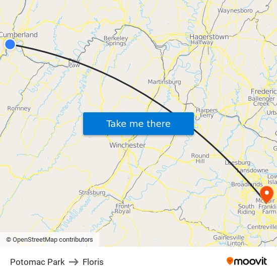Potomac Park to Floris map