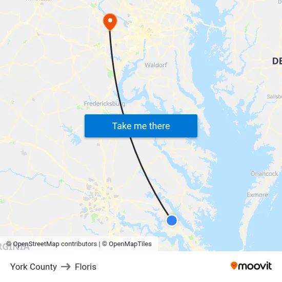 York County to Floris map