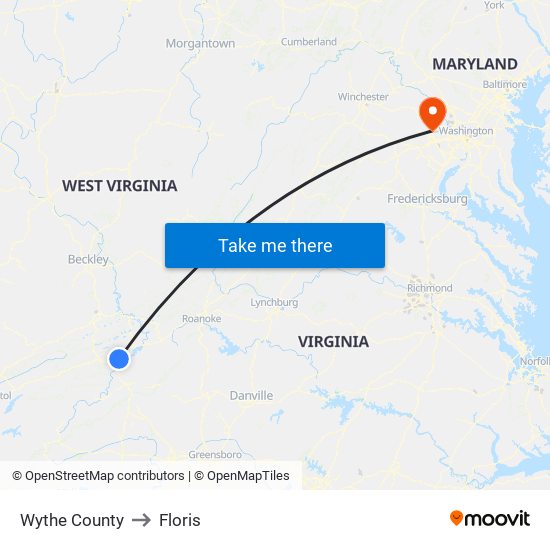 Wythe County to Floris map