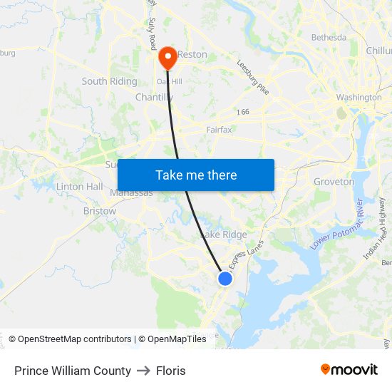 Prince William County to Floris map