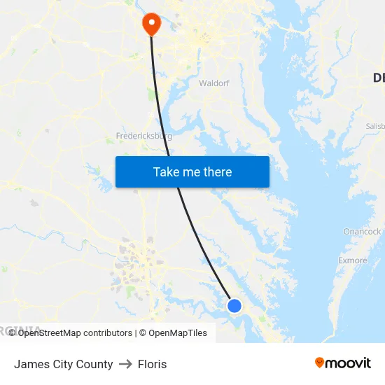 James City County to Floris map