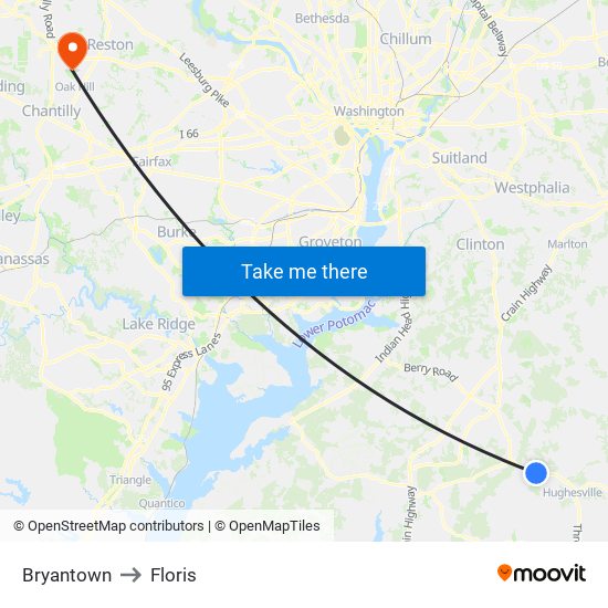 Bryantown to Floris map