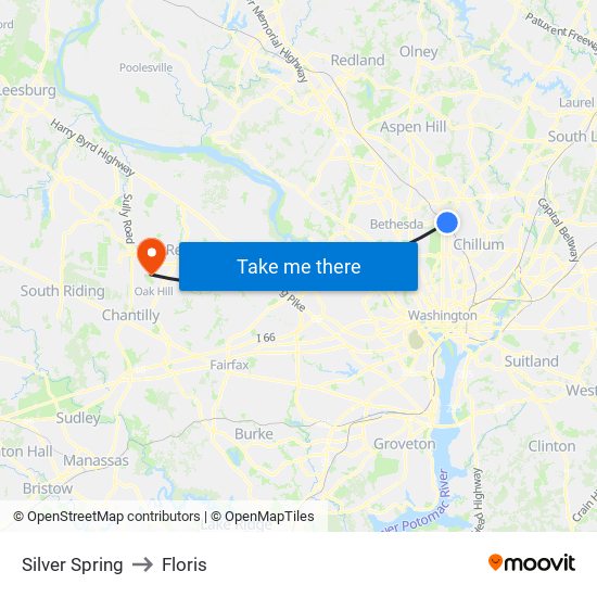 Silver Spring to Floris map