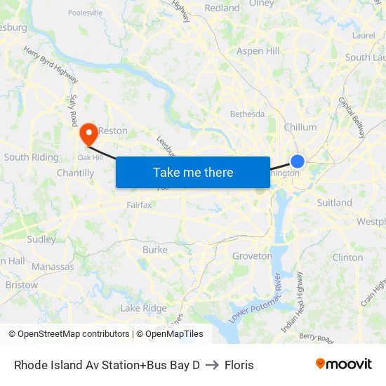 Rhode Island Av Station+Bus Bay D to Floris map