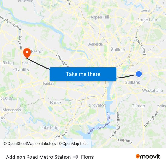 Addison Road Metro Station to Floris map