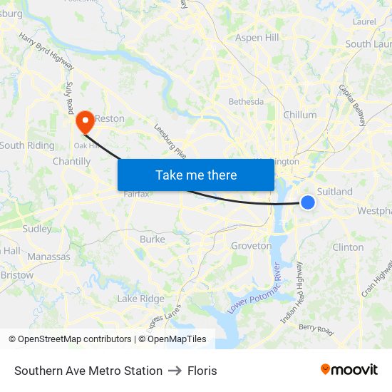 Southern Ave Metro Station to Floris map