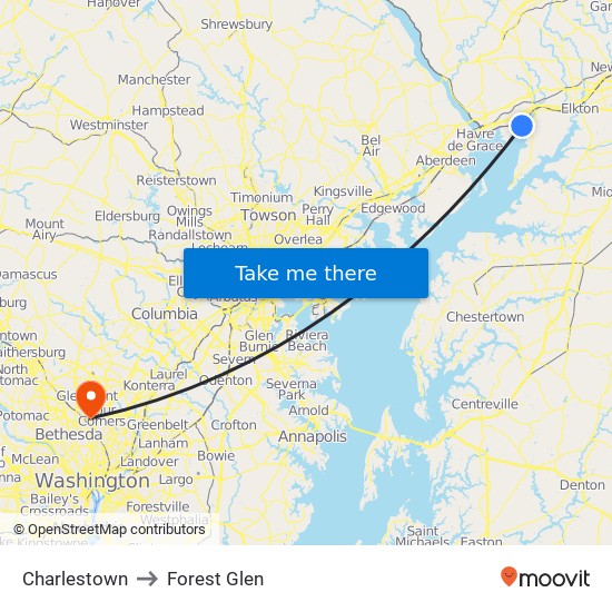 Charlestown to Forest Glen map
