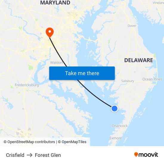 Crisfield to Forest Glen map