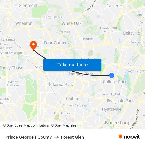 Prince George's County to Forest Glen map