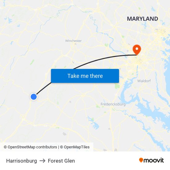 Harrisonburg to Forest Glen map