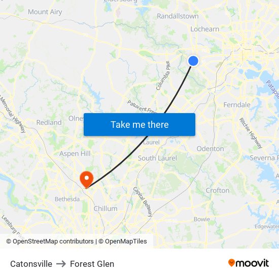 Catonsville to Forest Glen map