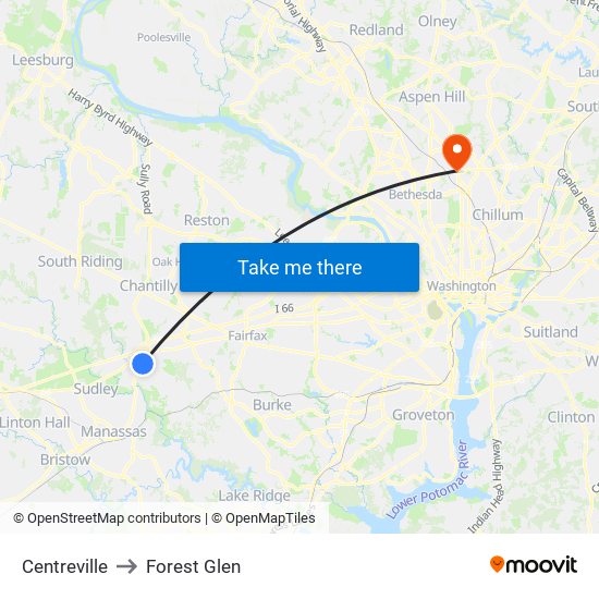 Centreville to Forest Glen map