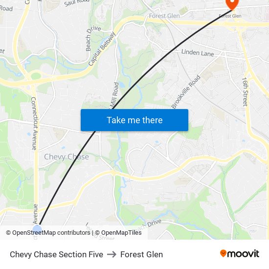 Chevy Chase Section Five to Forest Glen map