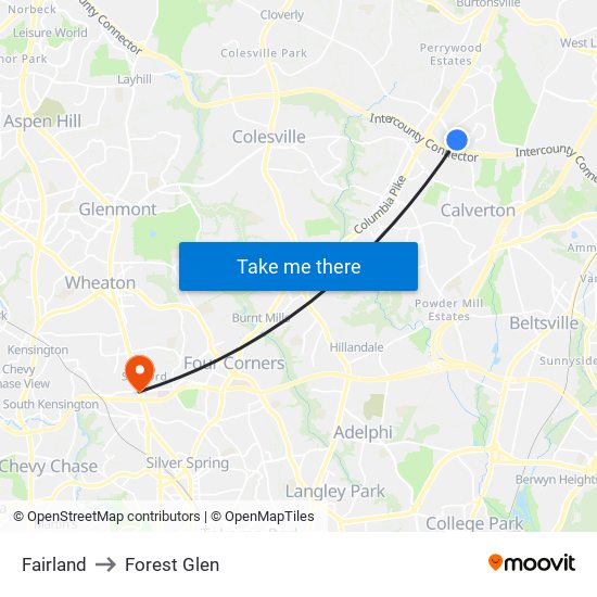 Fairland to Forest Glen map