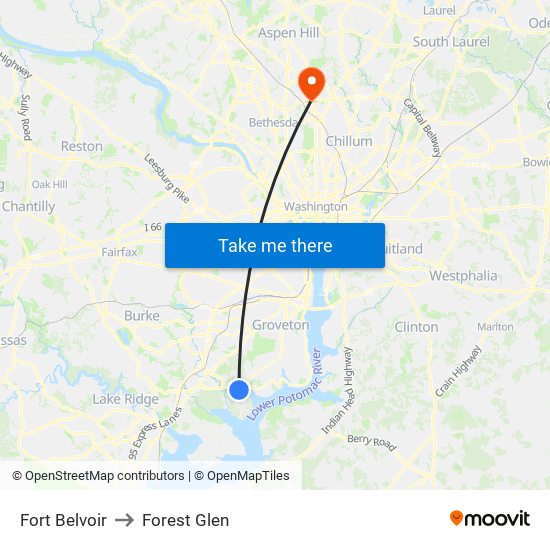 Fort Belvoir to Forest Glen map