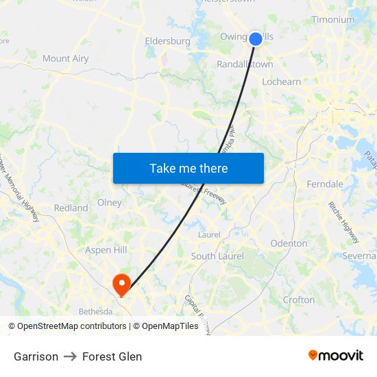 Garrison to Forest Glen map
