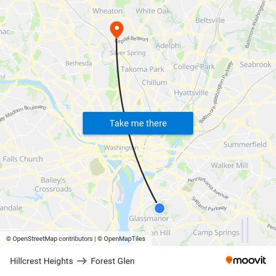 Hillcrest Heights to Forest Glen map