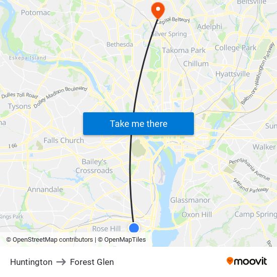 Huntington to Forest Glen map