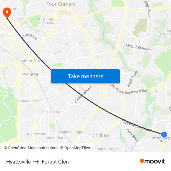 Hyattsville to Forest Glen map