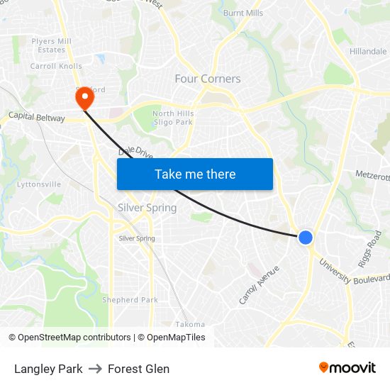 Langley Park to Forest Glen map