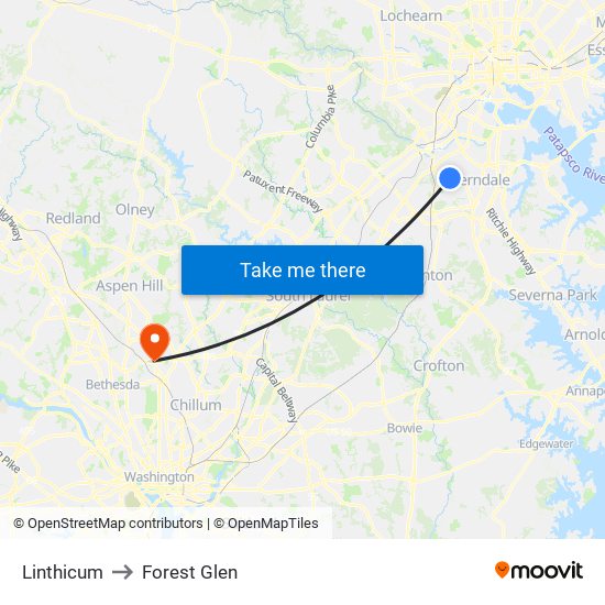 Linthicum to Forest Glen map